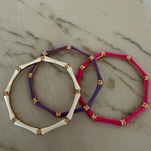 Source Unknown Enamel Bamboo-Style Bangle Trio in White, Purple & Pink